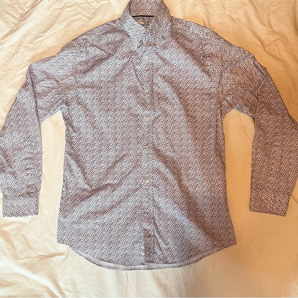 Jos. A. Bank Blue and White Floral Patterned Button Down Shirt